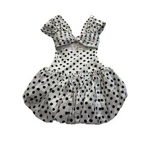 Miss Circle Umika Polka Dots Bubble Hem Mini Dress in White Black